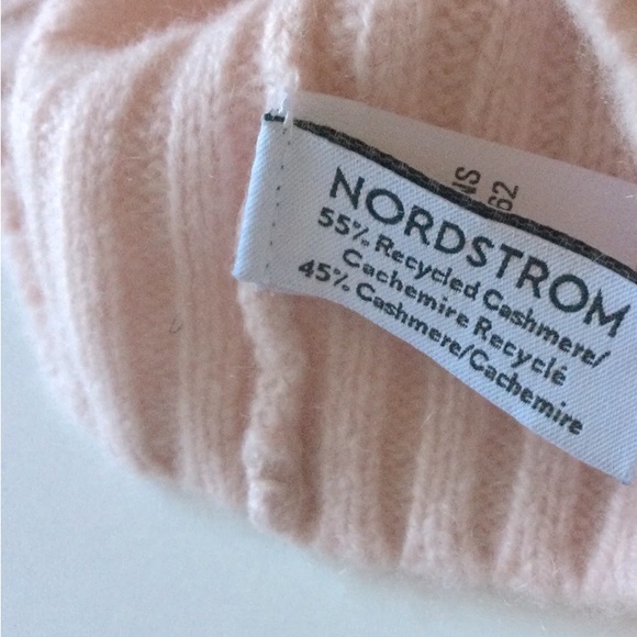 NWT NORDSTROM CASHMERE BLEND BEANIE PINK CHINTZ RIBBED HAT ONE SIZE - Picture 3 of 4